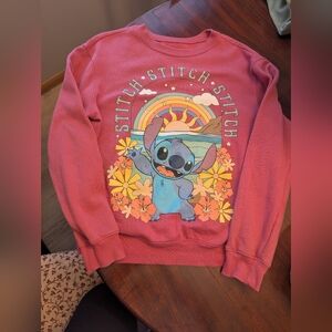 Disney Stitch Sweatshirt Women's Size L Pink Rainbow  sun print